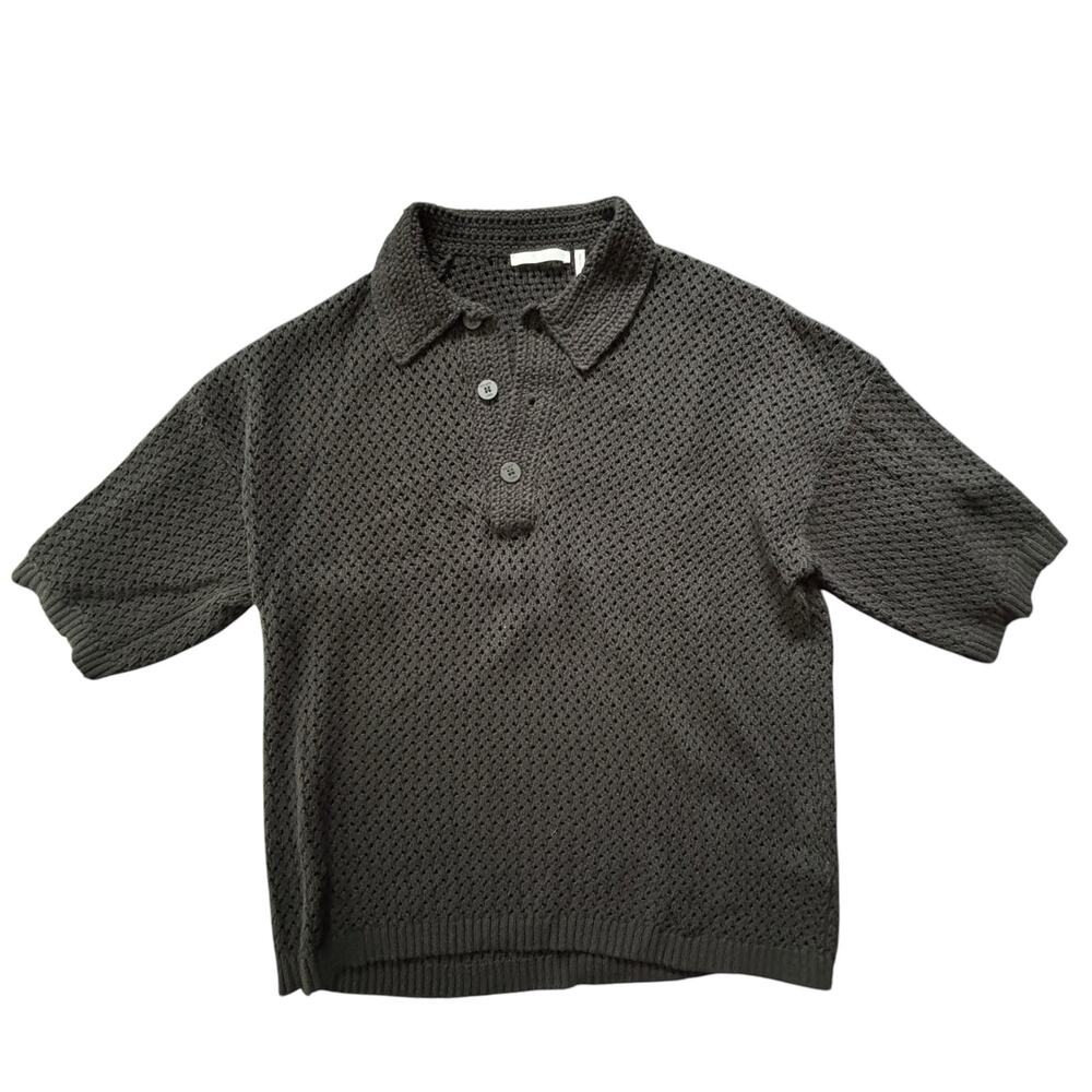 HELMUT LANG OVERSIZE LOOSE KNIT BLACK SWEATER POLO SIZE MEDIUM